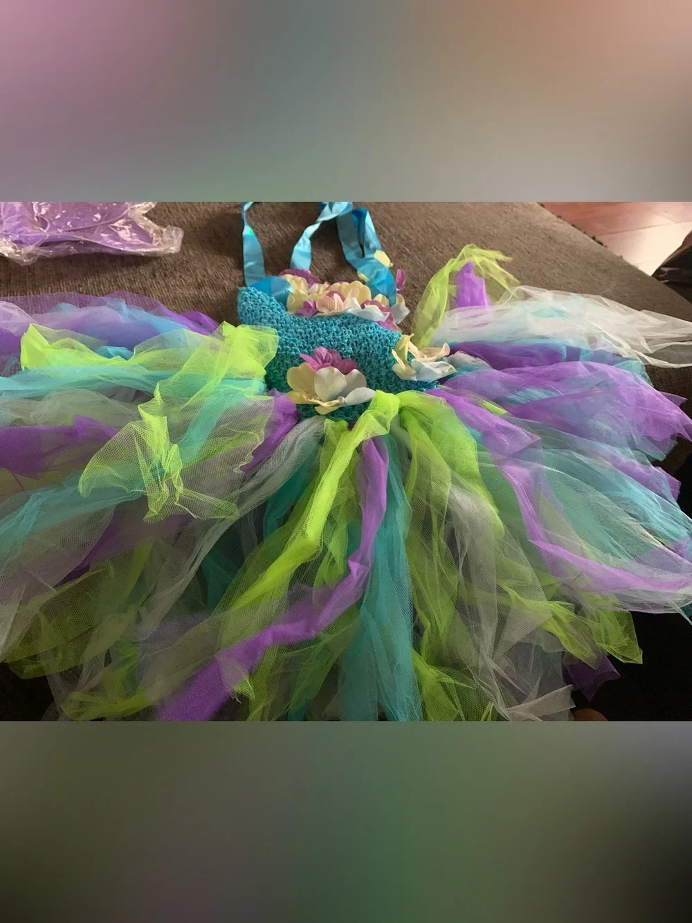 Girls Blue & Green Fairy Tutu Costume w/ wings.